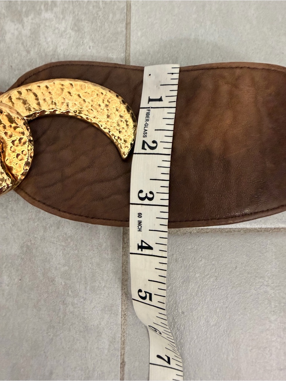 Raina Hammered Gold Accent Brown Leather Belt - Picture 8 of 9